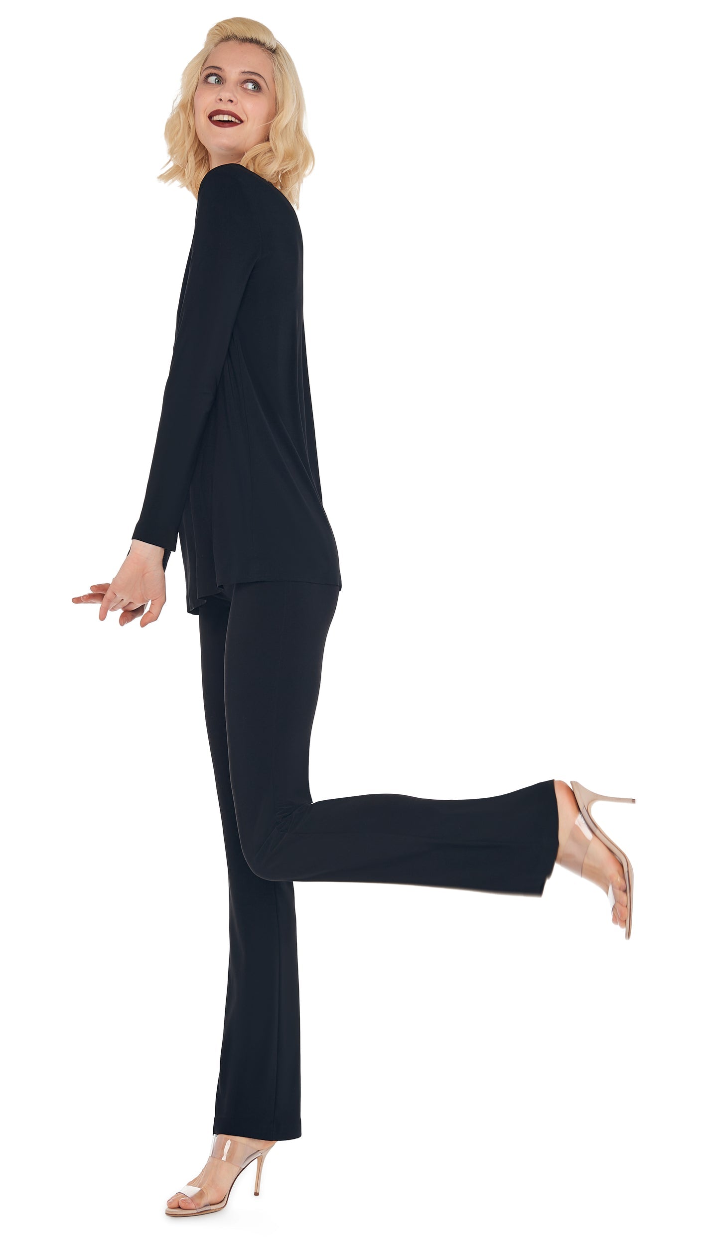 LONG SLEEVE CREW TOP Black | Norma Kamali Women