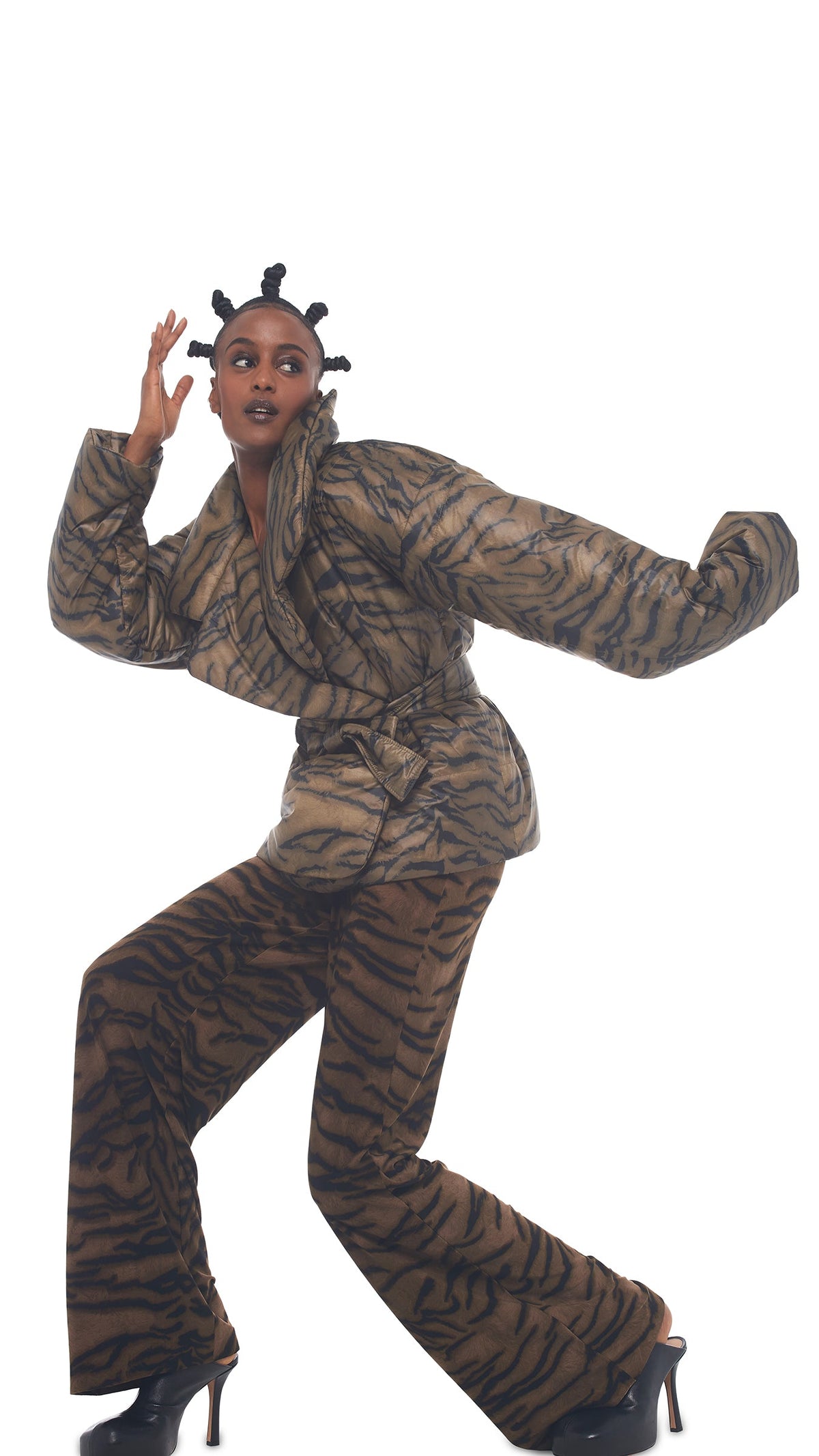 SLEEPING BAG JACKET Brown Tiger | Norma Kamali Women