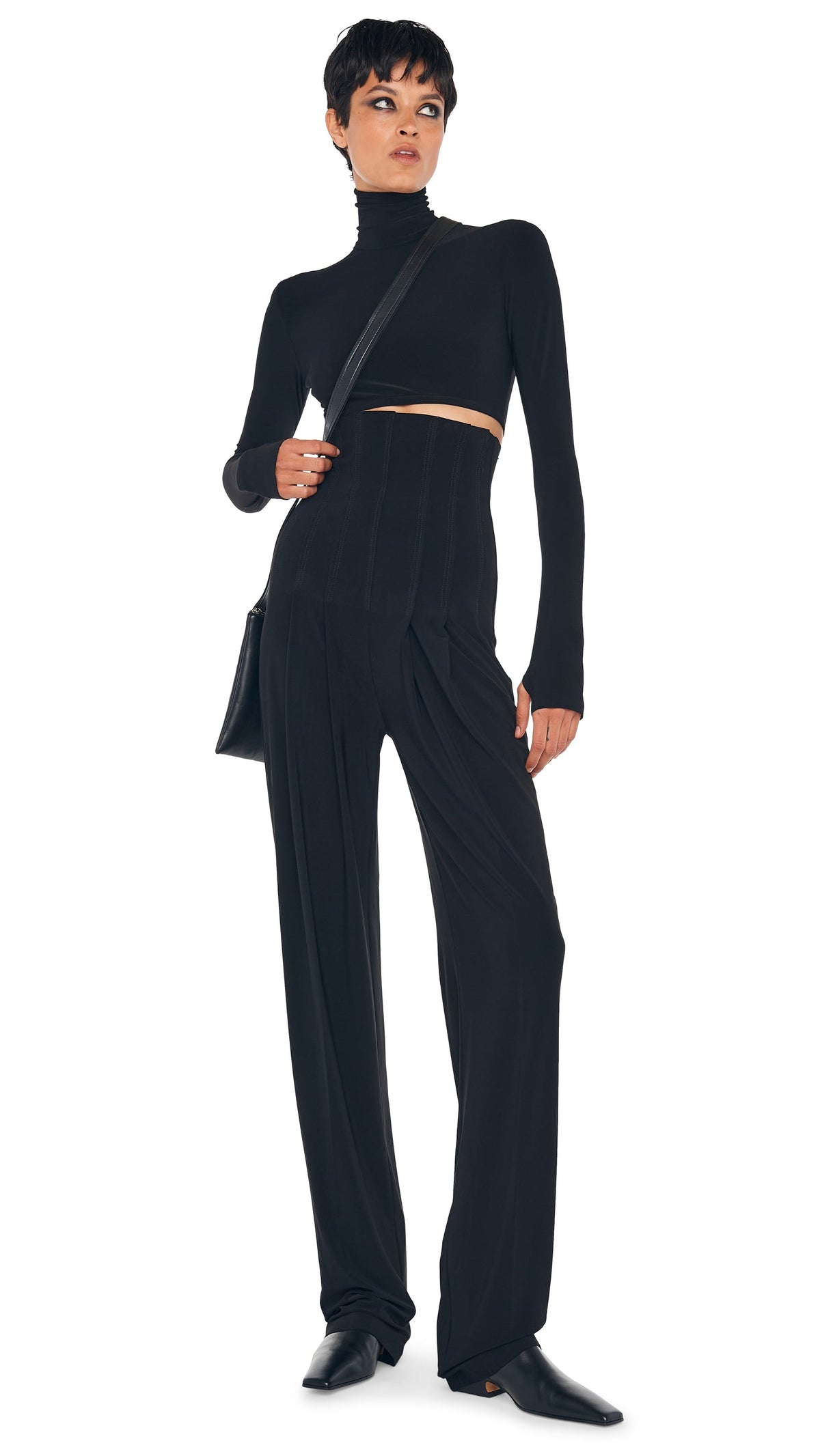 CROPPED TURTLE TOP Black | Norma Kamali Women
