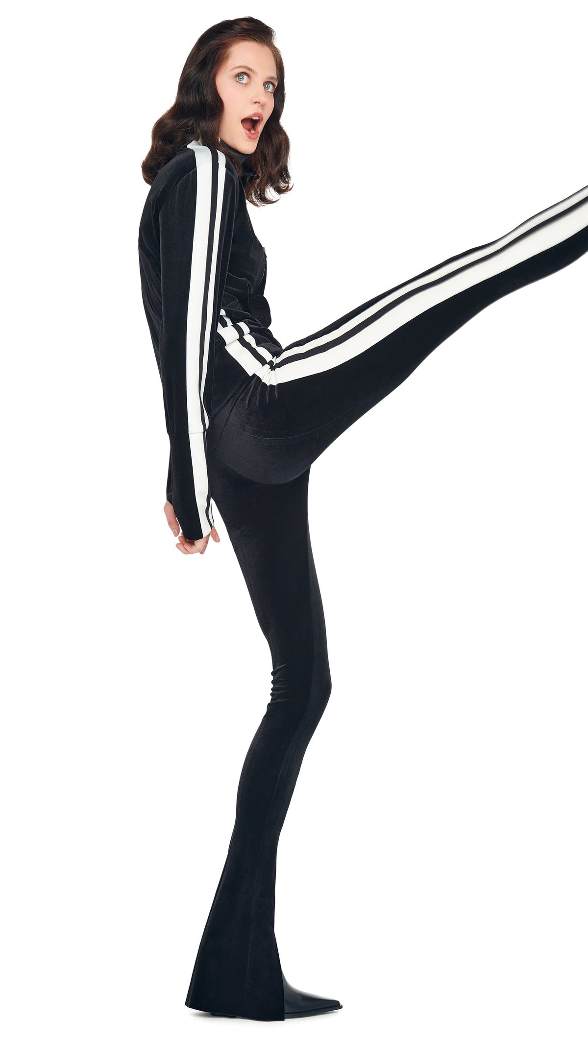 SIDE STRIPE TURTLE JACKET Black/Offset Stripe | Norma Kamali Women