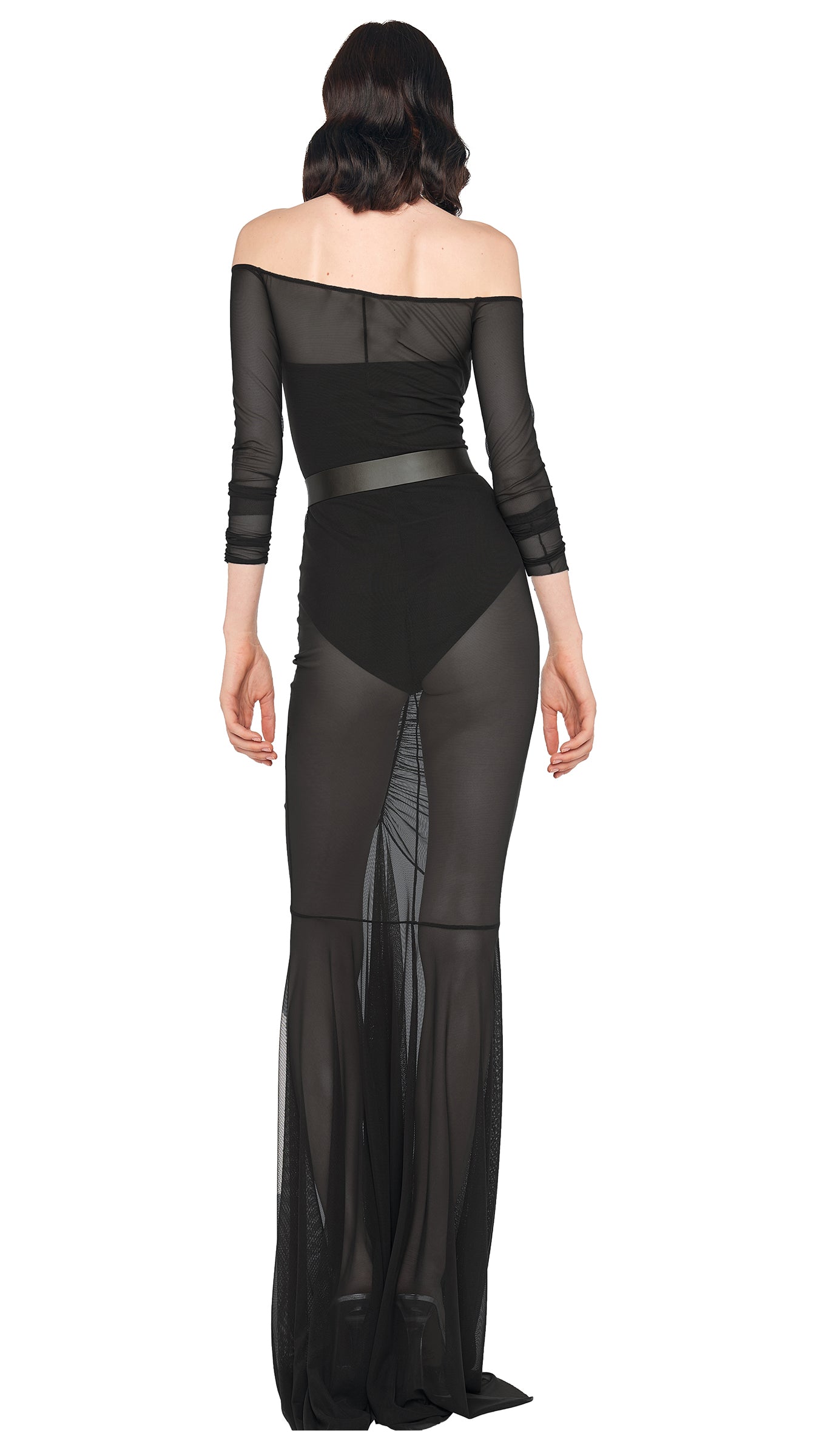 OFF SHOULDER SHIRRED FISHTAIL GOWN Black | Norma Kamali Women