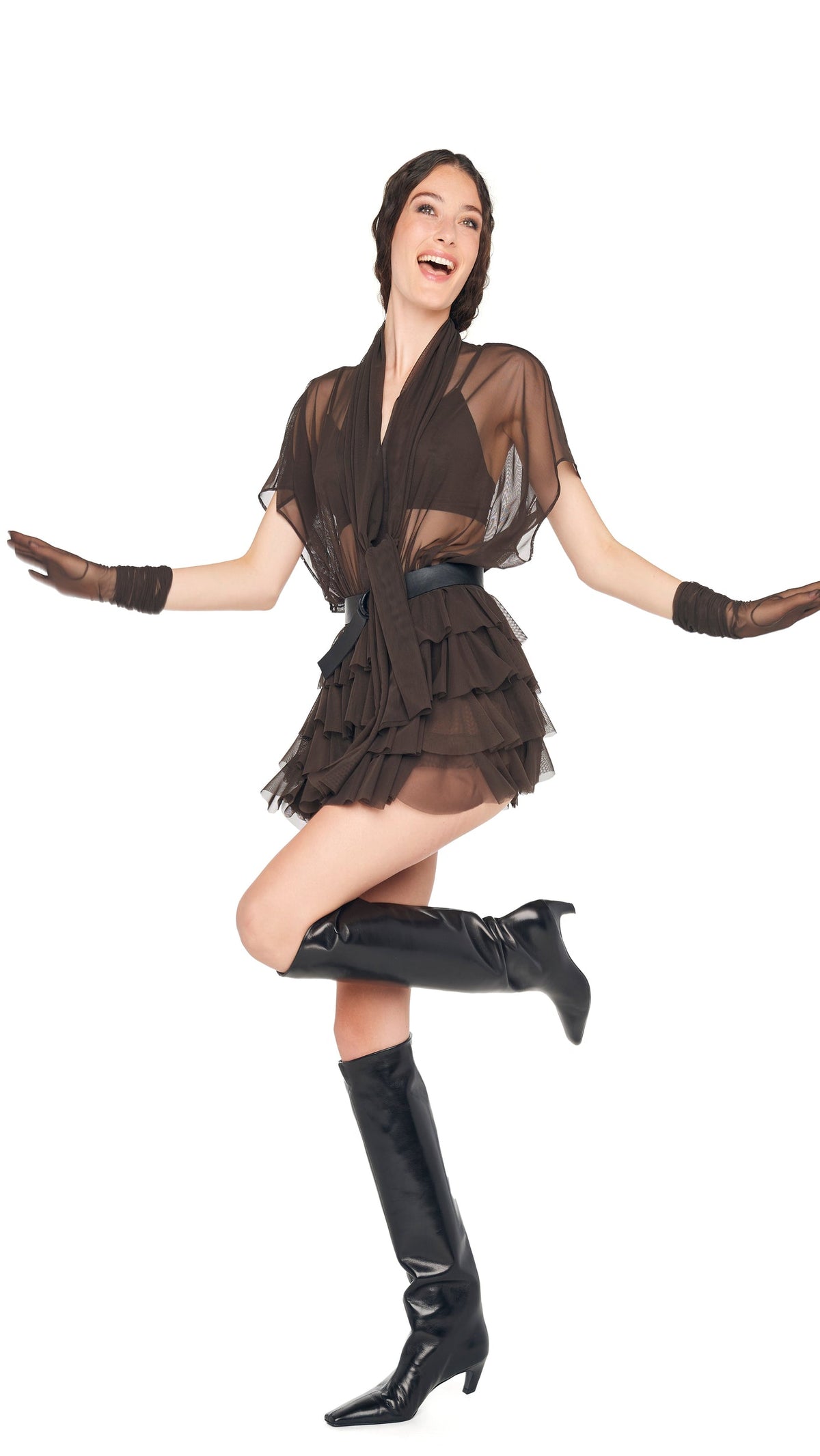 LAUREN MINI DRESS W/BOW Espresso | Norma Kamali Women