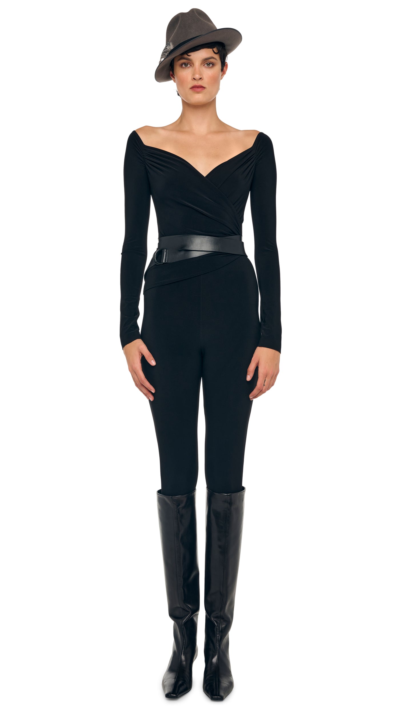 OFF SHOULDER SWEETHEART CATSUIT Black | Norma Kamali Women