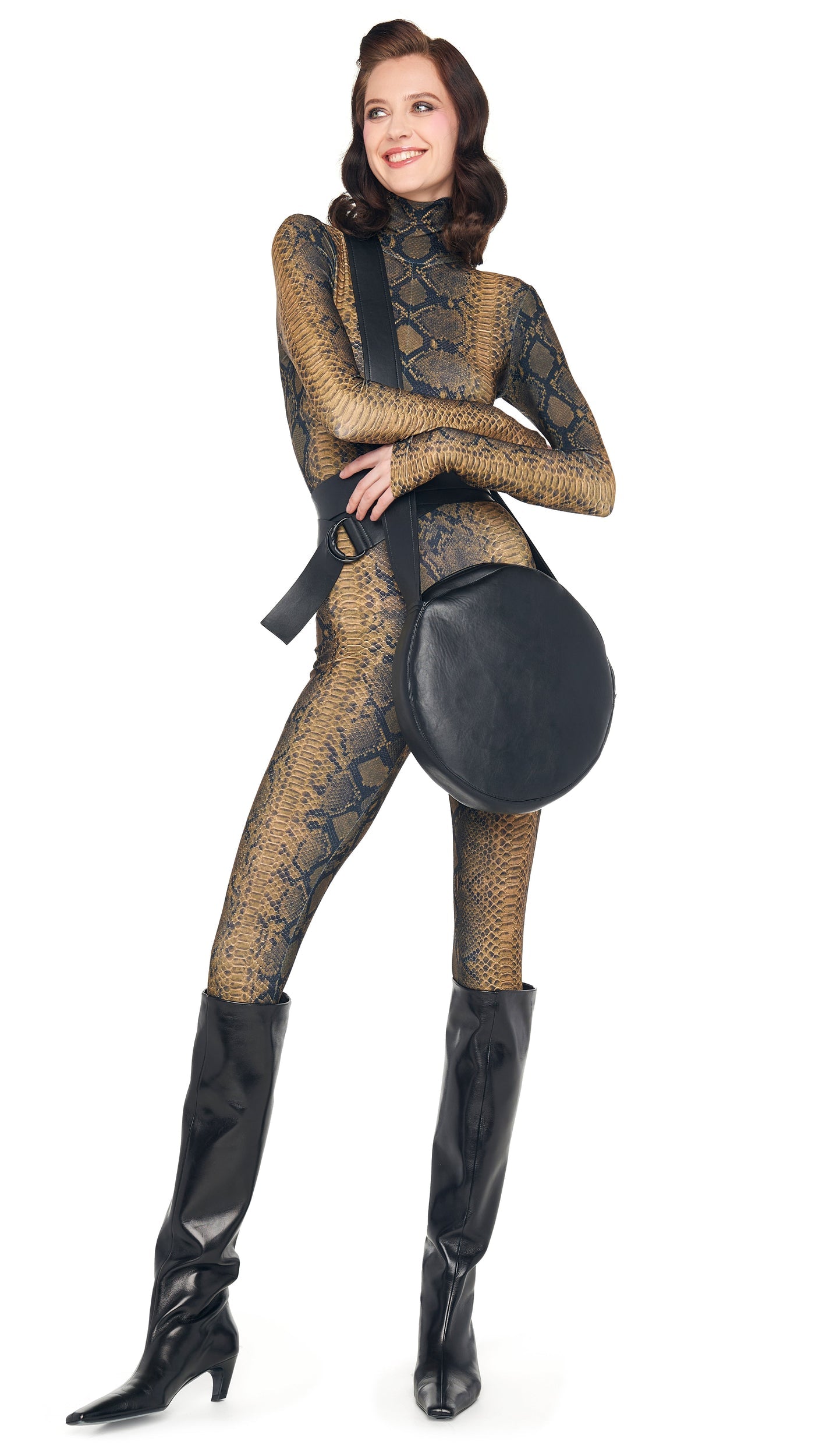 LONG SLEEVE SLIM FIT TURTLE CATSUIT Python | Norma Kamali Women