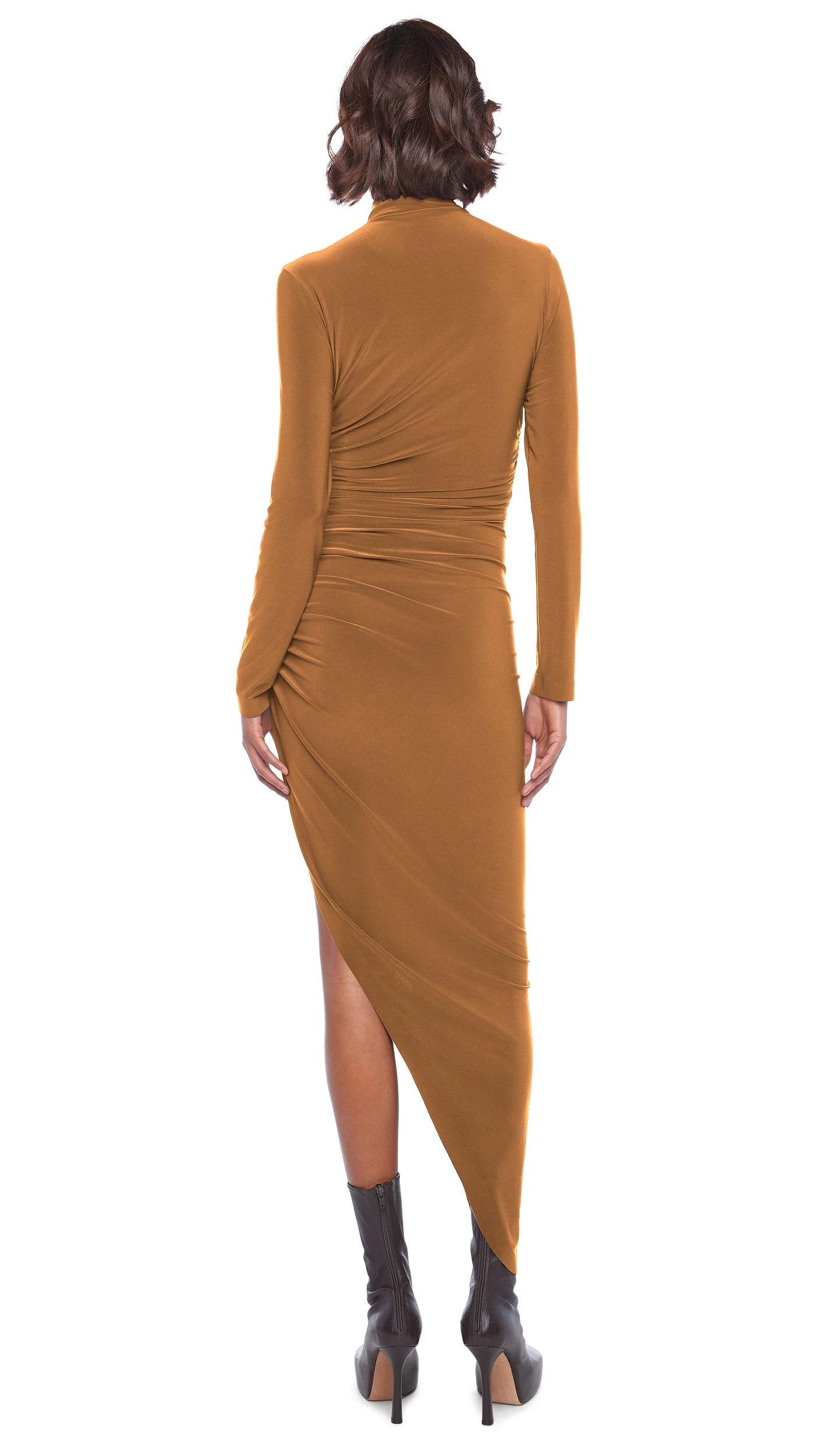 LS TURTLE NECK SIDE DRAPE GOWN Bronze | Norma Kamali Women