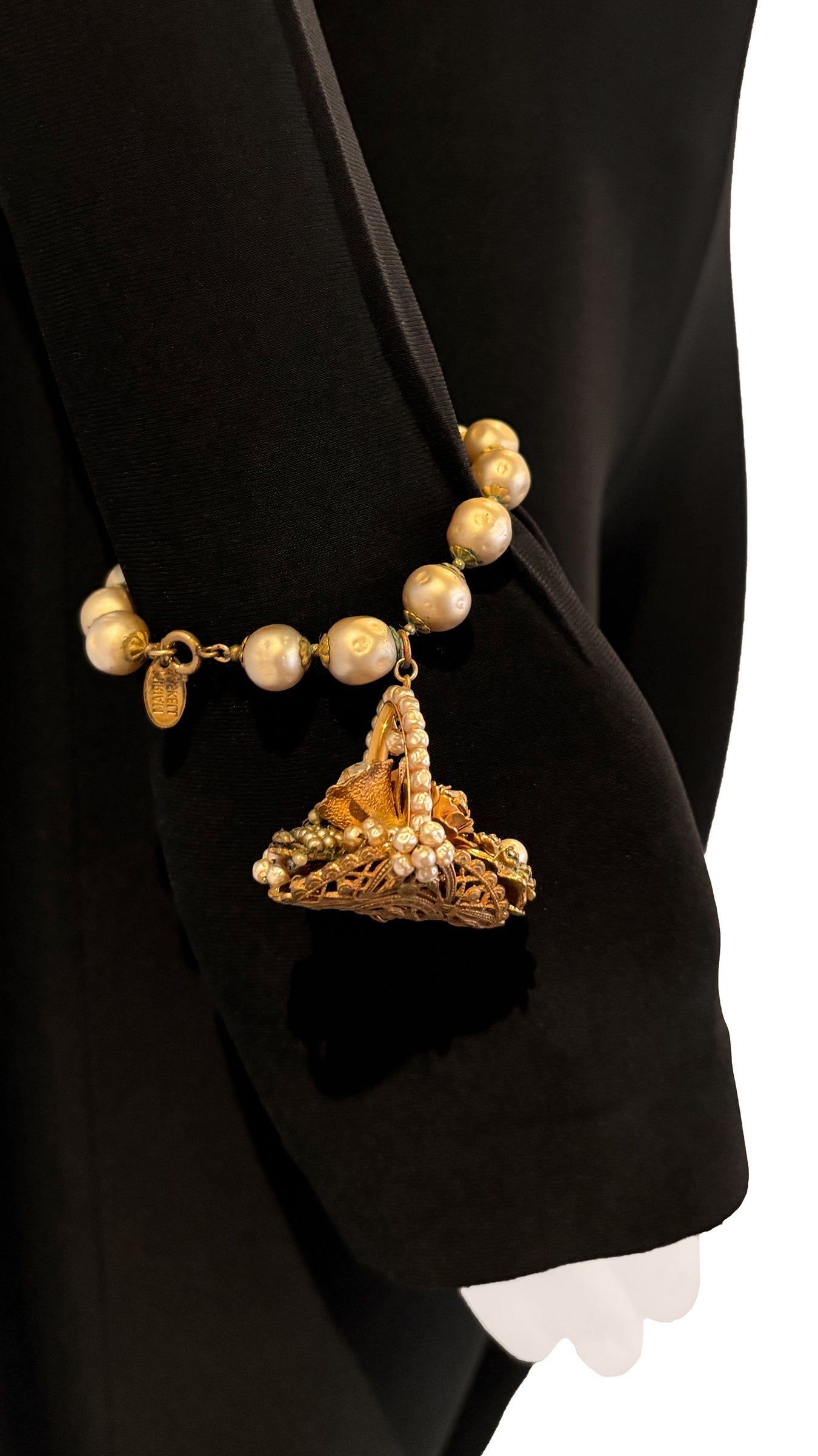 MIRIAM HASKELL BRASS/PEARL/STONE EARRING AND BRACELET SET | Norma Kamali Women