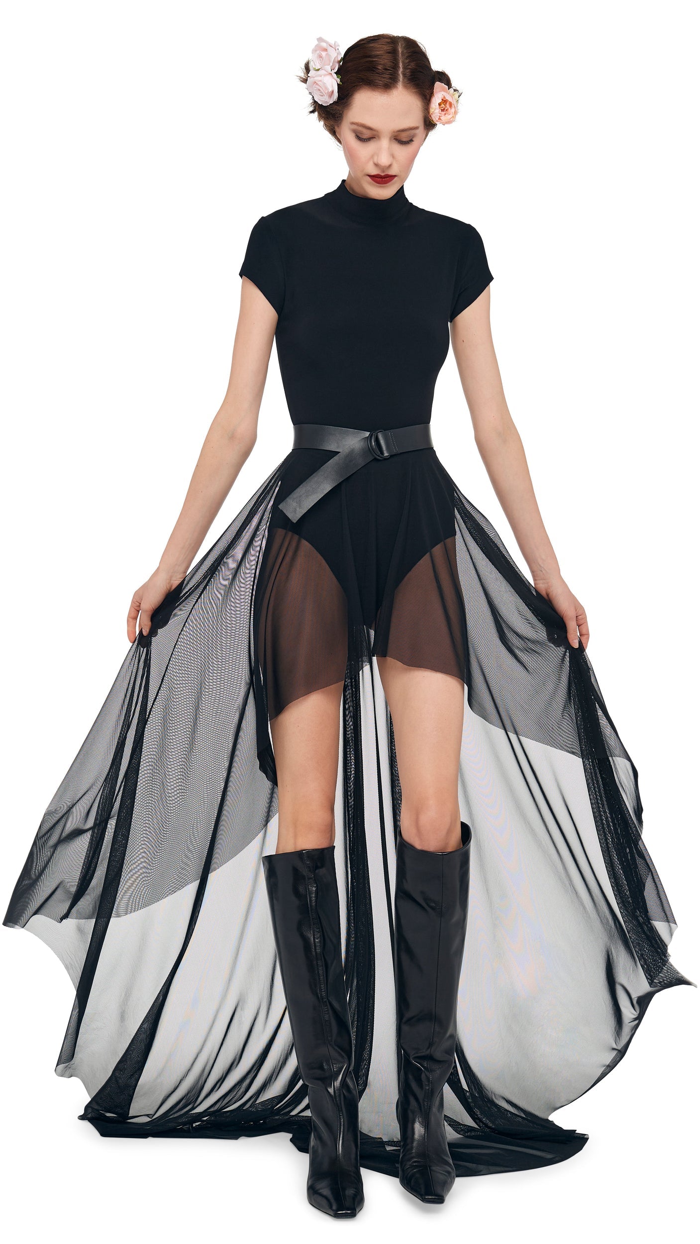 HI LOW MOCK NECK CAP SLEEVE GOWN Black | Norma Kamali Women