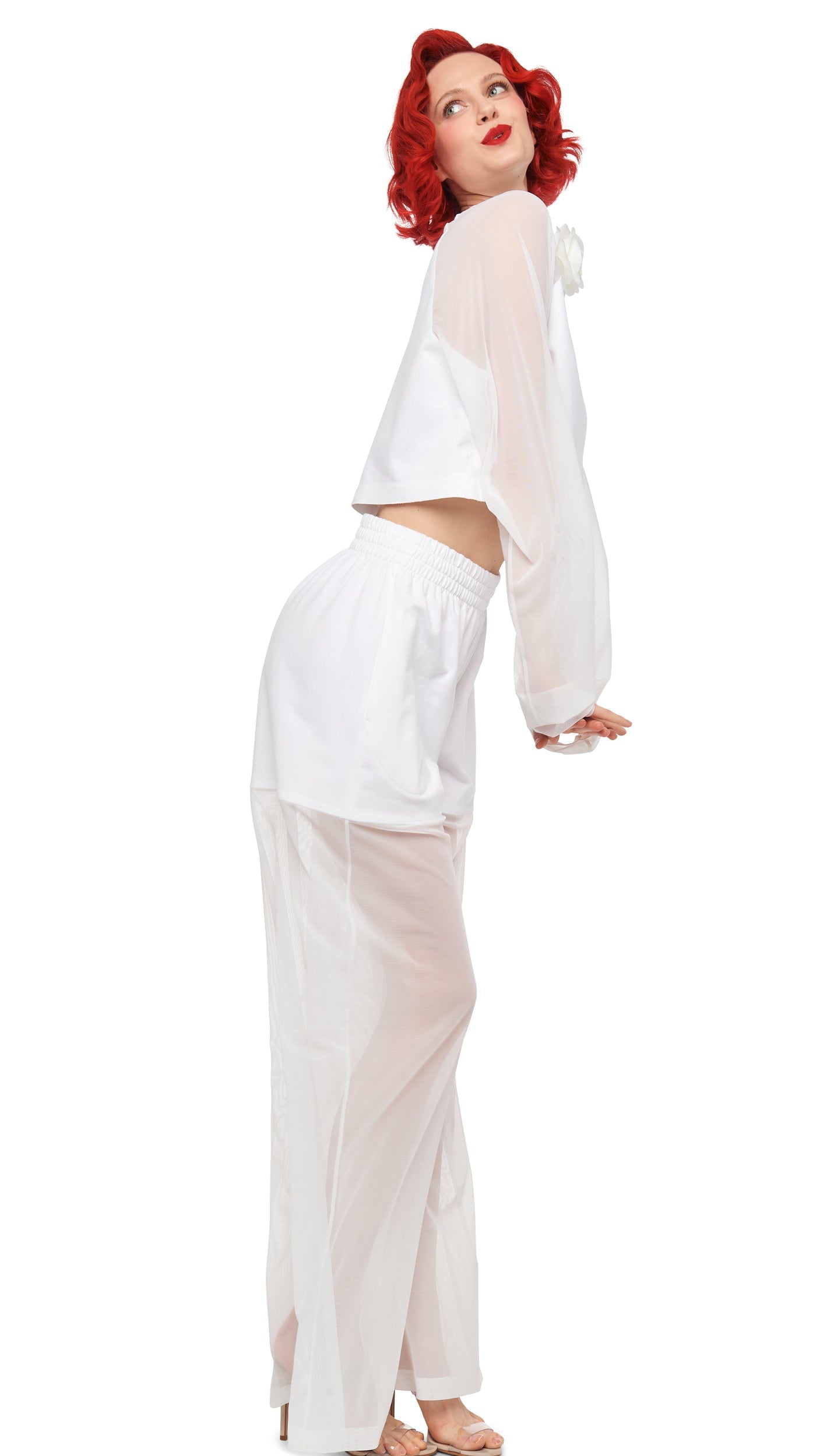 OVERSIZED RAGLAN SLEEVE CROPPED TOP W/ MESH Snow White | Norma Kamali Women
