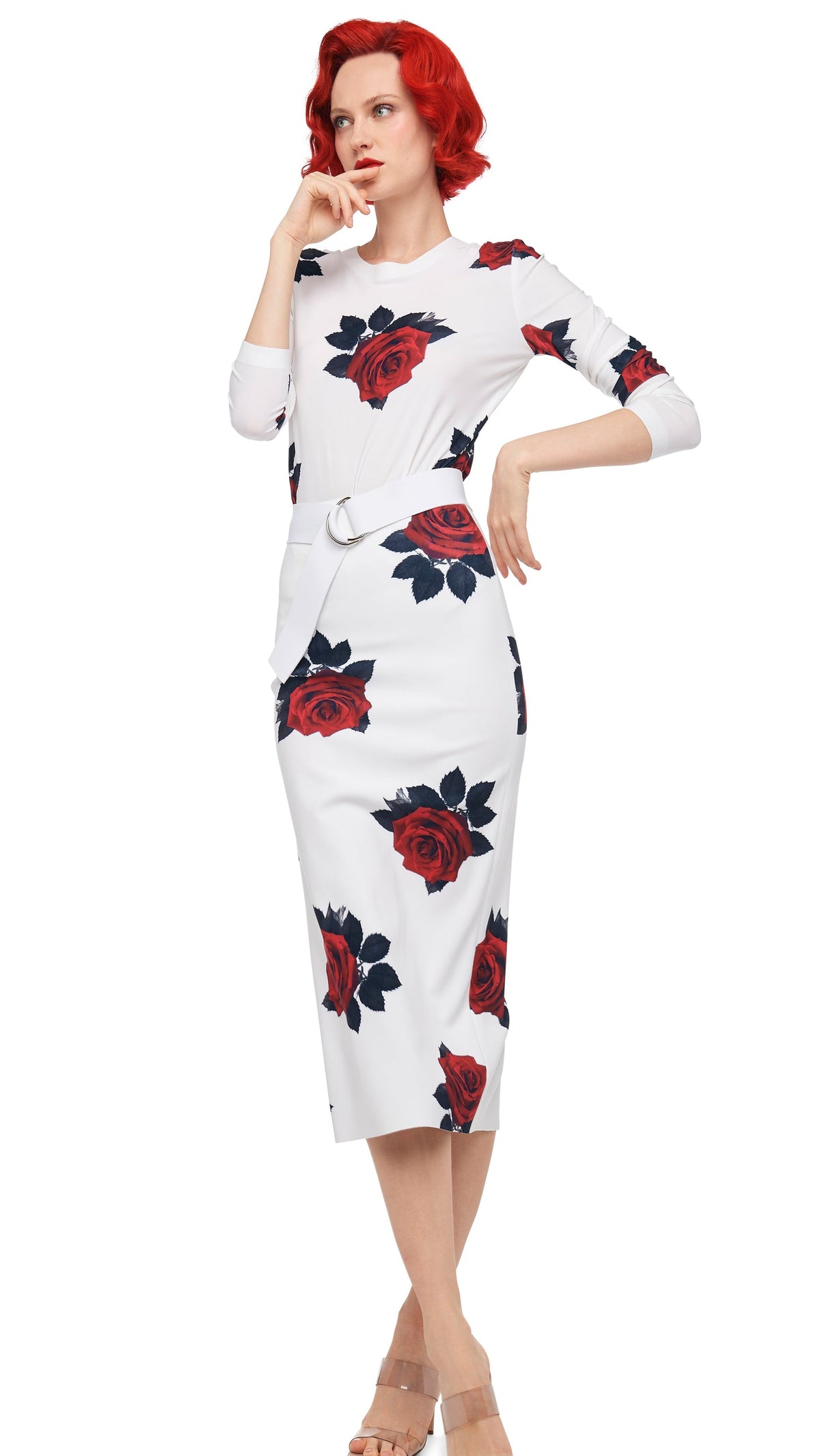 LONG SLEEVE CREW TOP SHORT Red Rose | Norma Kamali Women