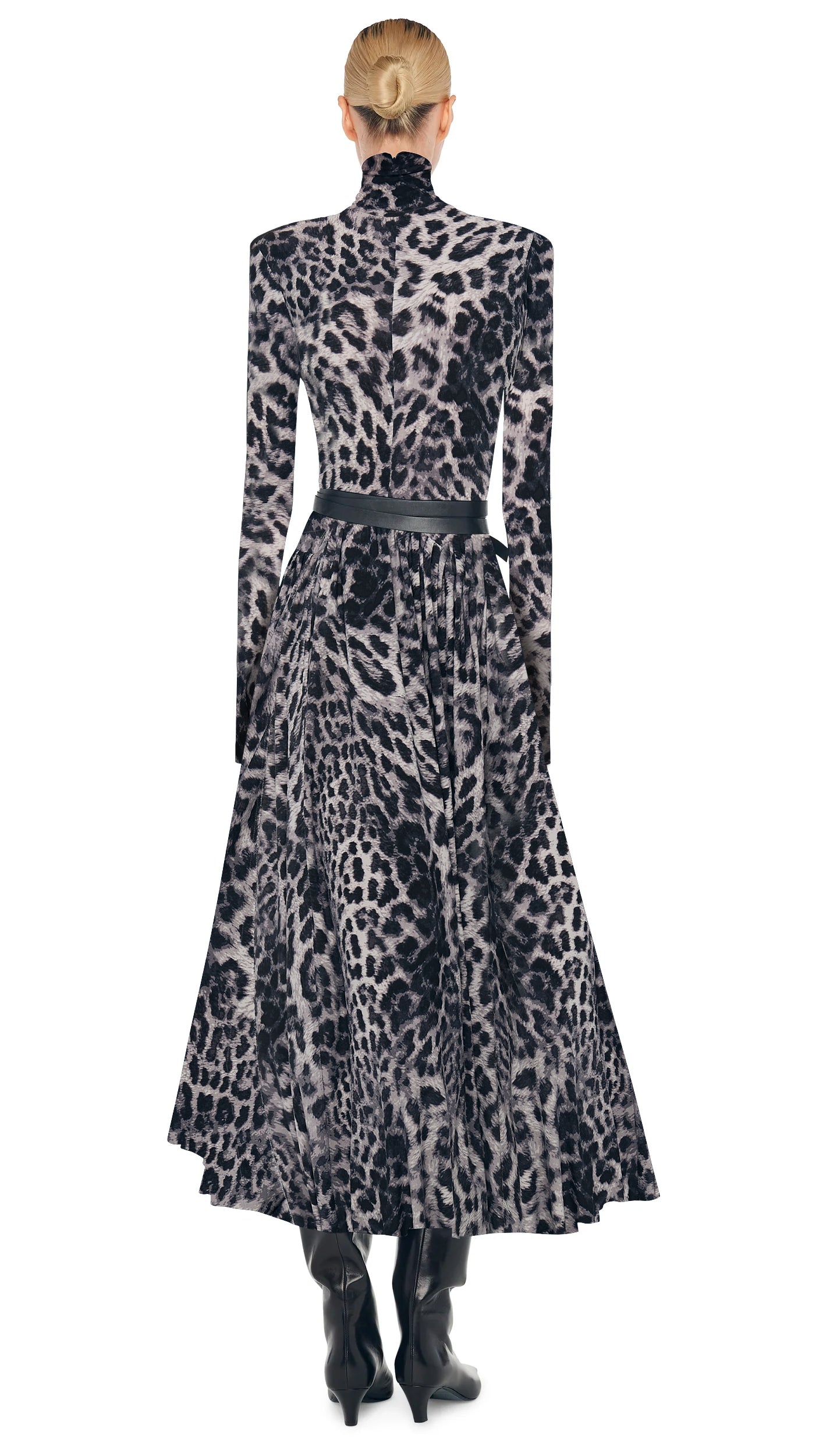 LS SHOULDER PAD TURTLE FLARED DRESS TO MIDCALF Animal | Norma Kamali Women