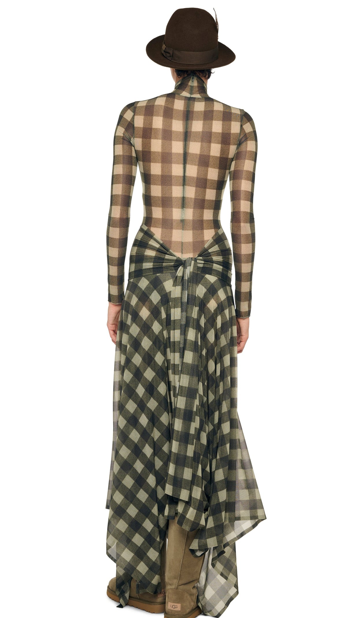 LONG SLEEVE SLIM FIT TURTLE CATSUIT Bark Box Plaid | Norma Kamali Women
