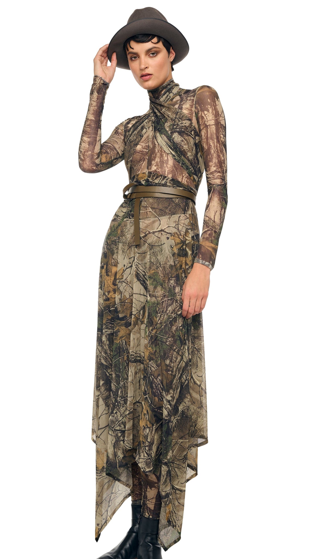 LONG SLEEVE SLIM FIT TURTLE CATSUIT Trees | Norma Kamali Women