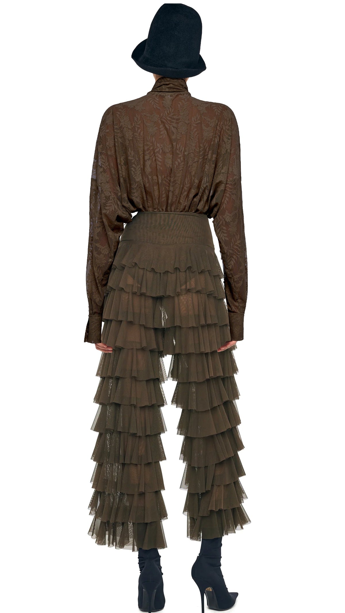SUPER OVERSIZED BF NK SHIRT BODYSUIT W/ BOW Bark | Norma Kamali Women