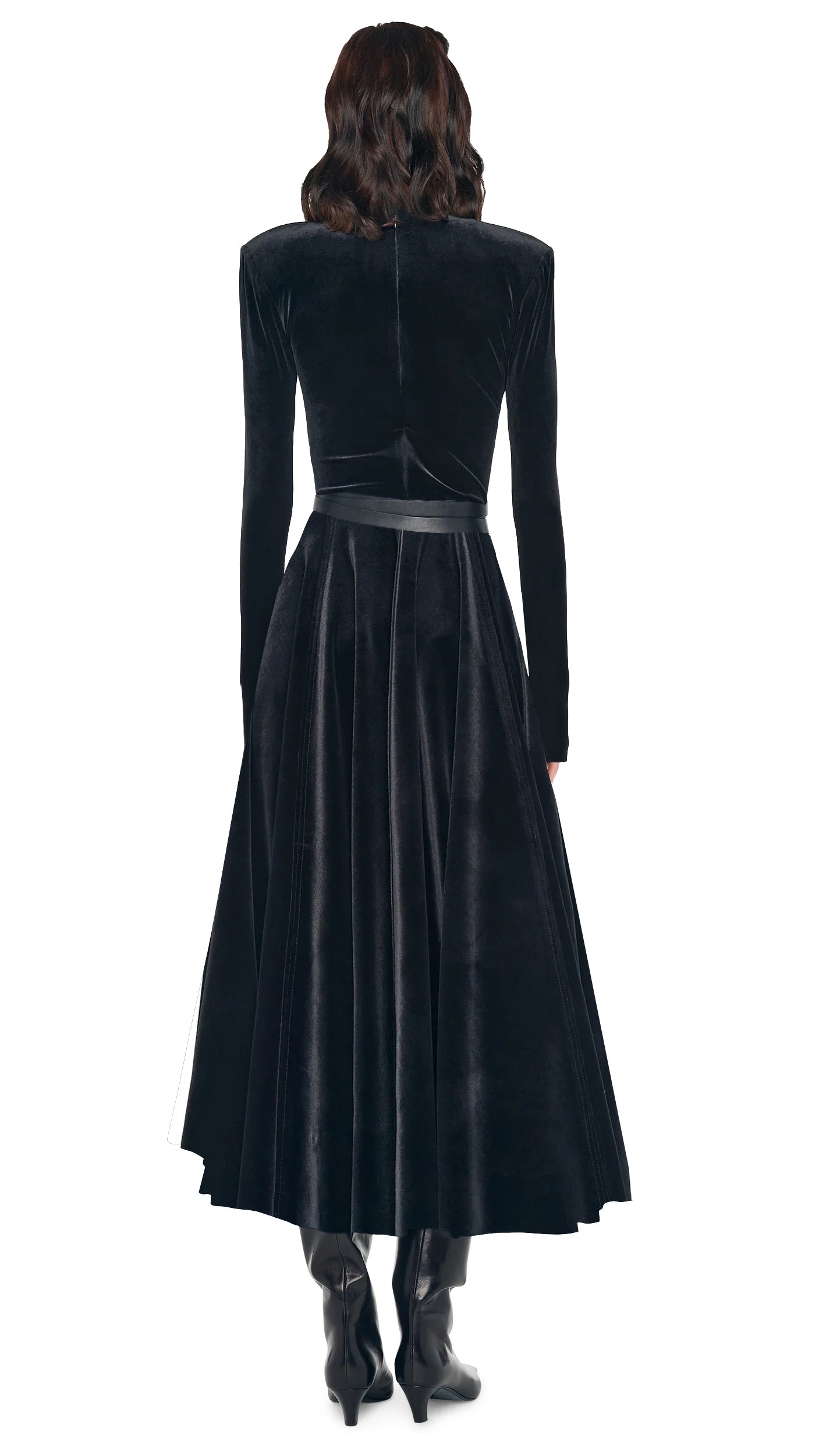 LS SHOULDER PAD TURTLE FLARED DRESS Black | Norma Kamali Women