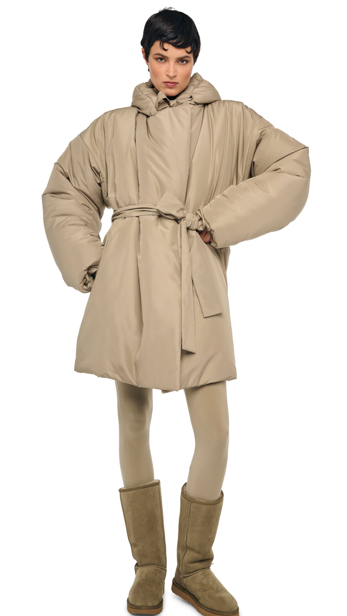 HOODED SLEEPING BAG COAT TO KNEE Elm | Norma Kamali Women