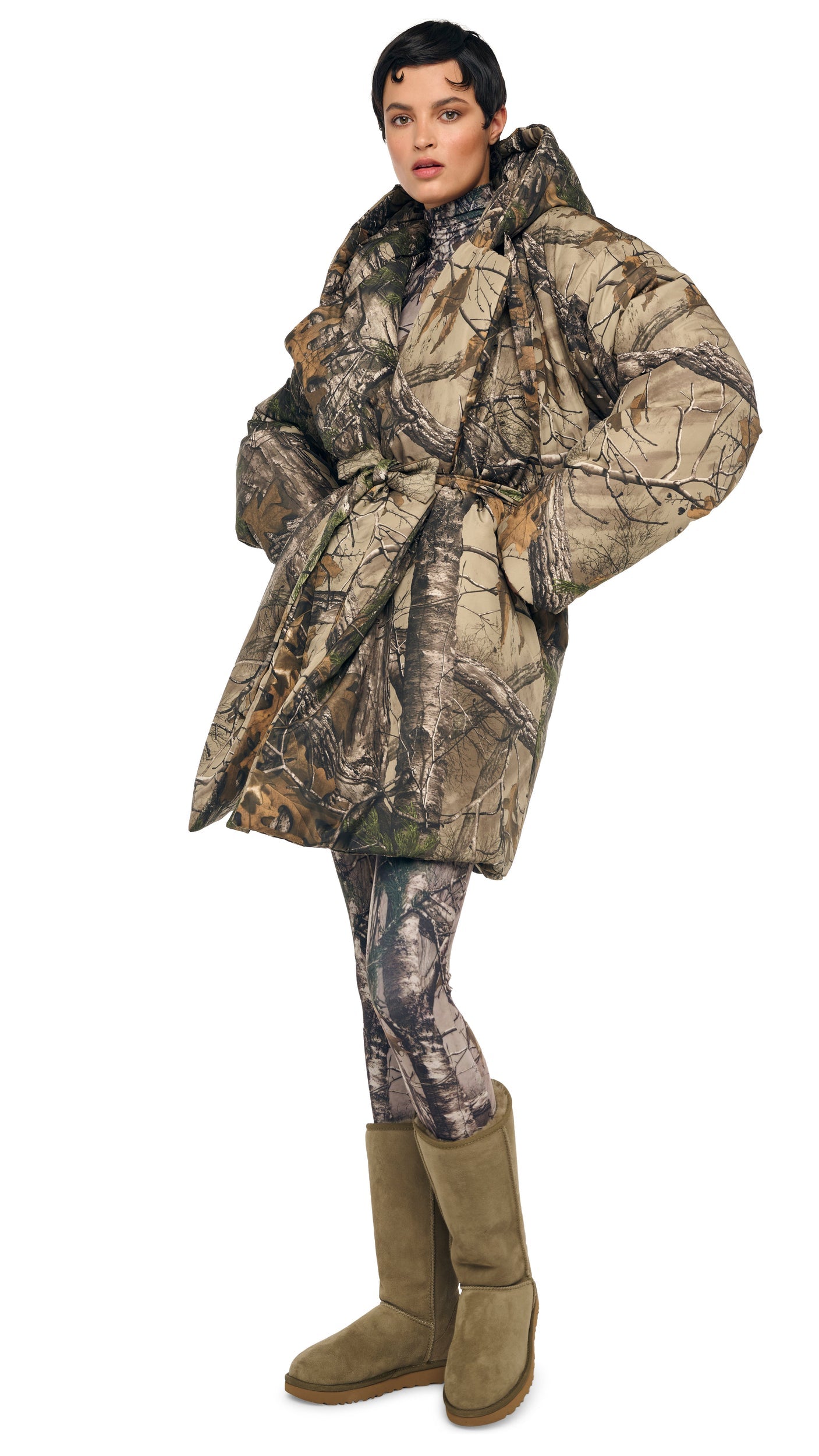 HOODED SLEEPING BAG COAT TO KNEE Trees | Norma Kamali Women