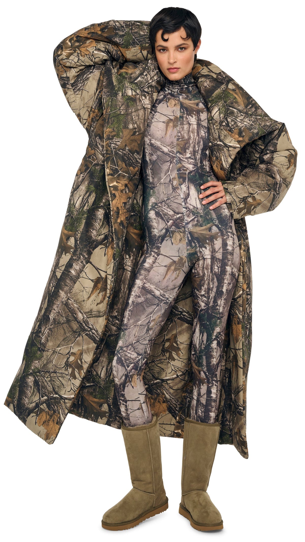 HIGH COLLAR SLEEPING BAG COAT LONG Trees | Norma Kamali Women