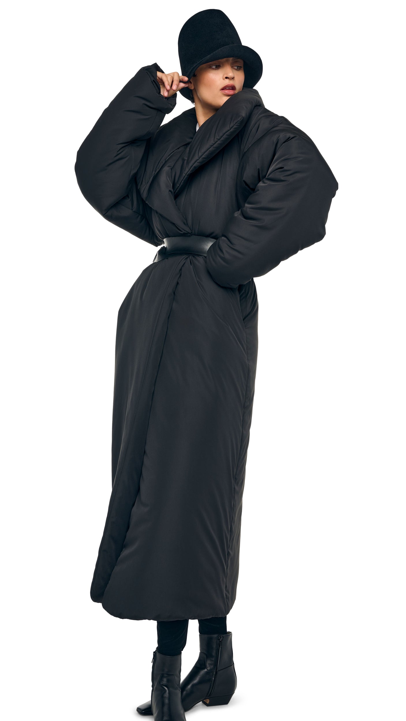 HIGH COLLAR OS BF SLEEPING BAG COAT Black | Norma Kamali Women