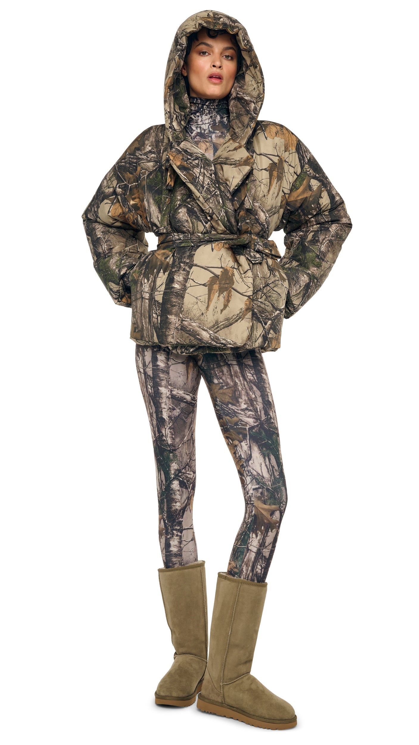 HOODED SLEEPING BAG JACKET W/ DRAWSTRINGS Trees | Norma Kamali Women