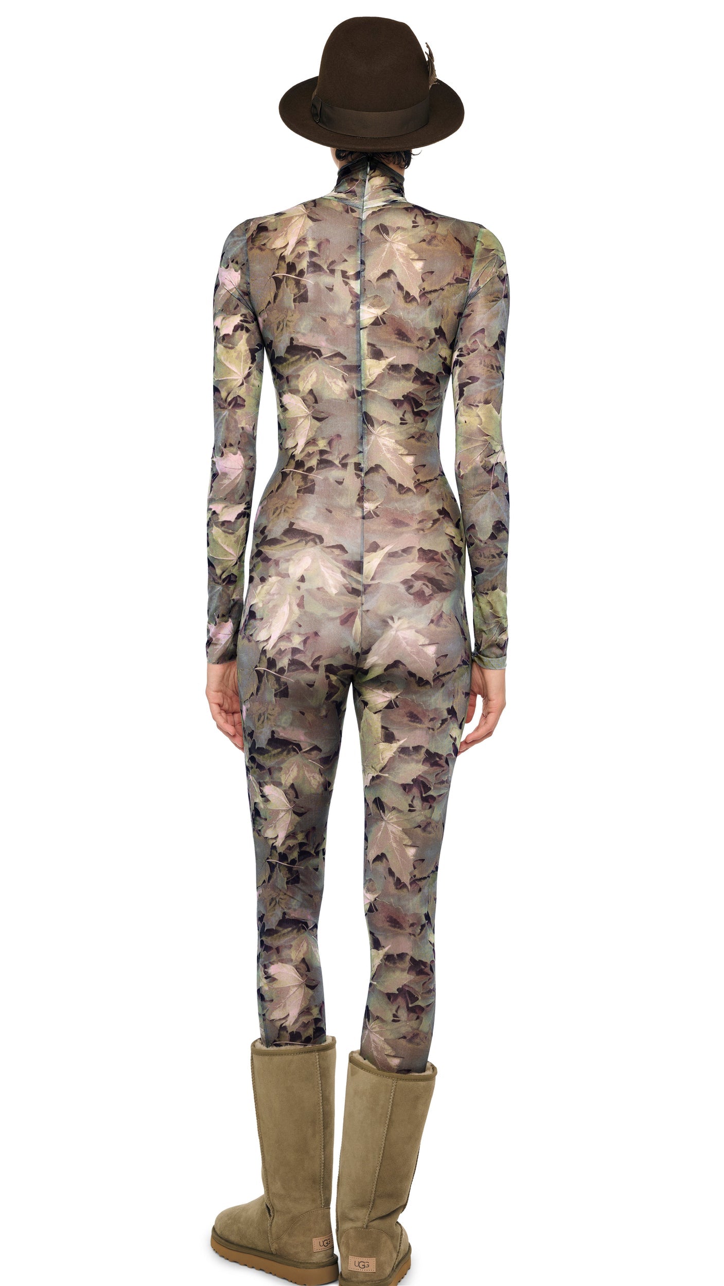 LONG SLEEVE TURTLE CATSUIT W/ FOOTIE Autumn Leaves | Norma Kamali Women