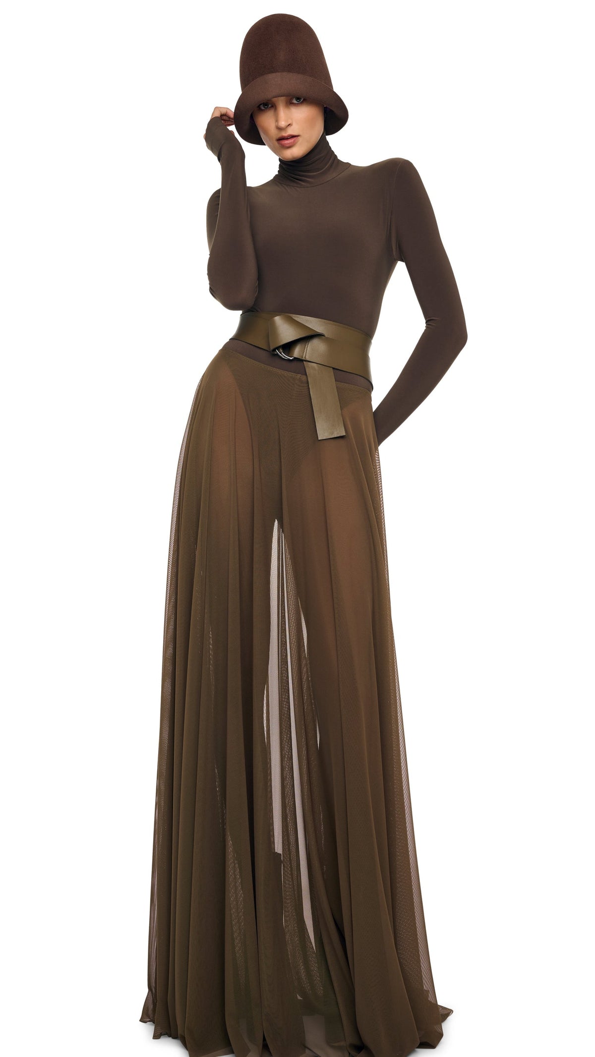 LONG SLEEVE TURTLE BODYSUIT Bark | Norma Kamali Women