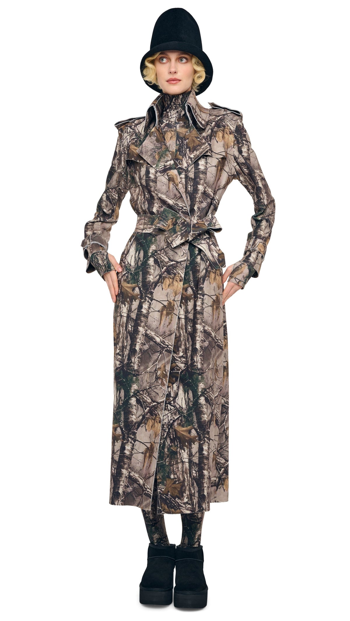 DOUBLE BREASTED TRENCH Trees | Norma Kamali Women