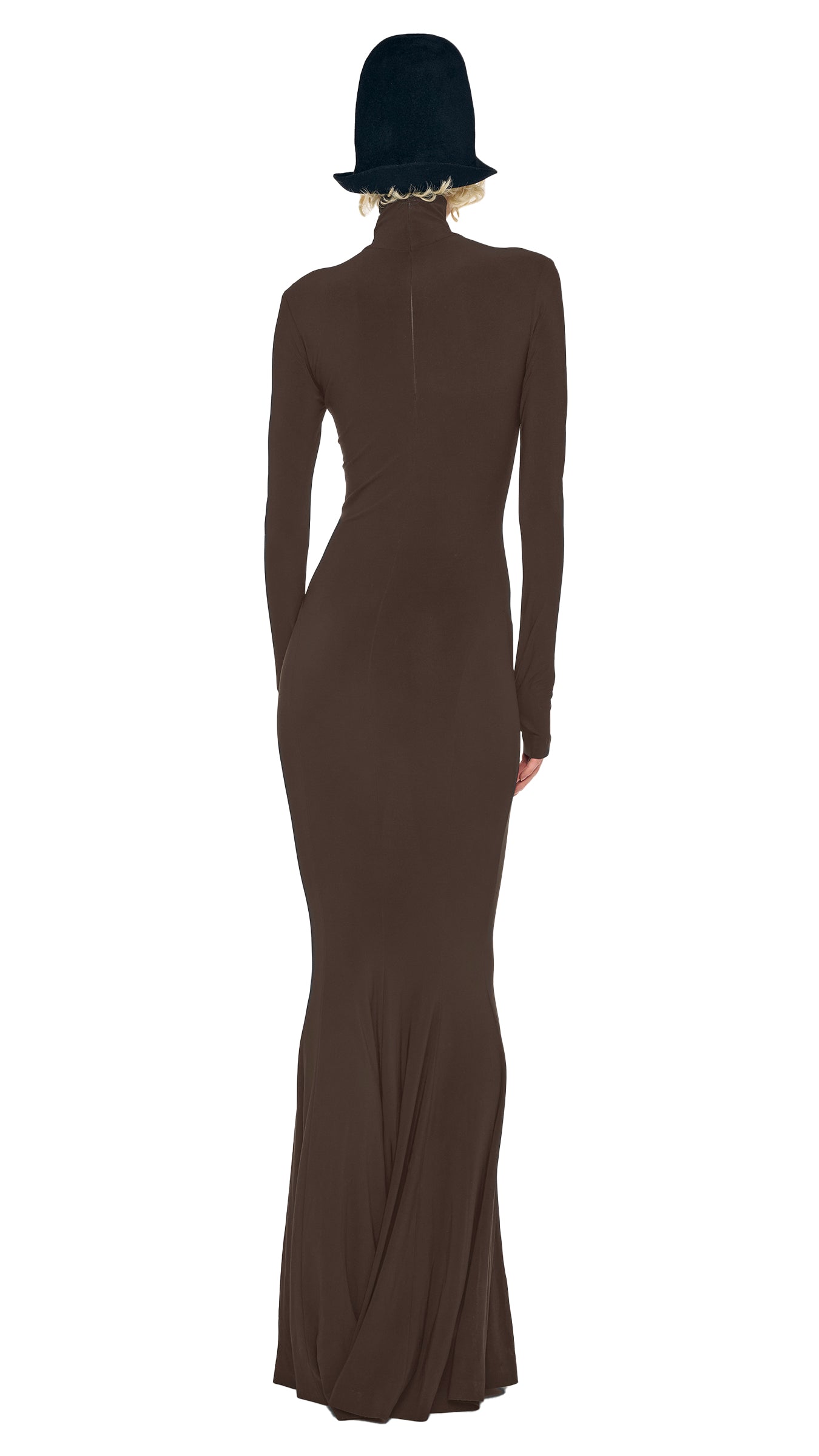 LONG SLEEVE TURTLE FISHTAIL GOWN Bark | Norma Kamali Women