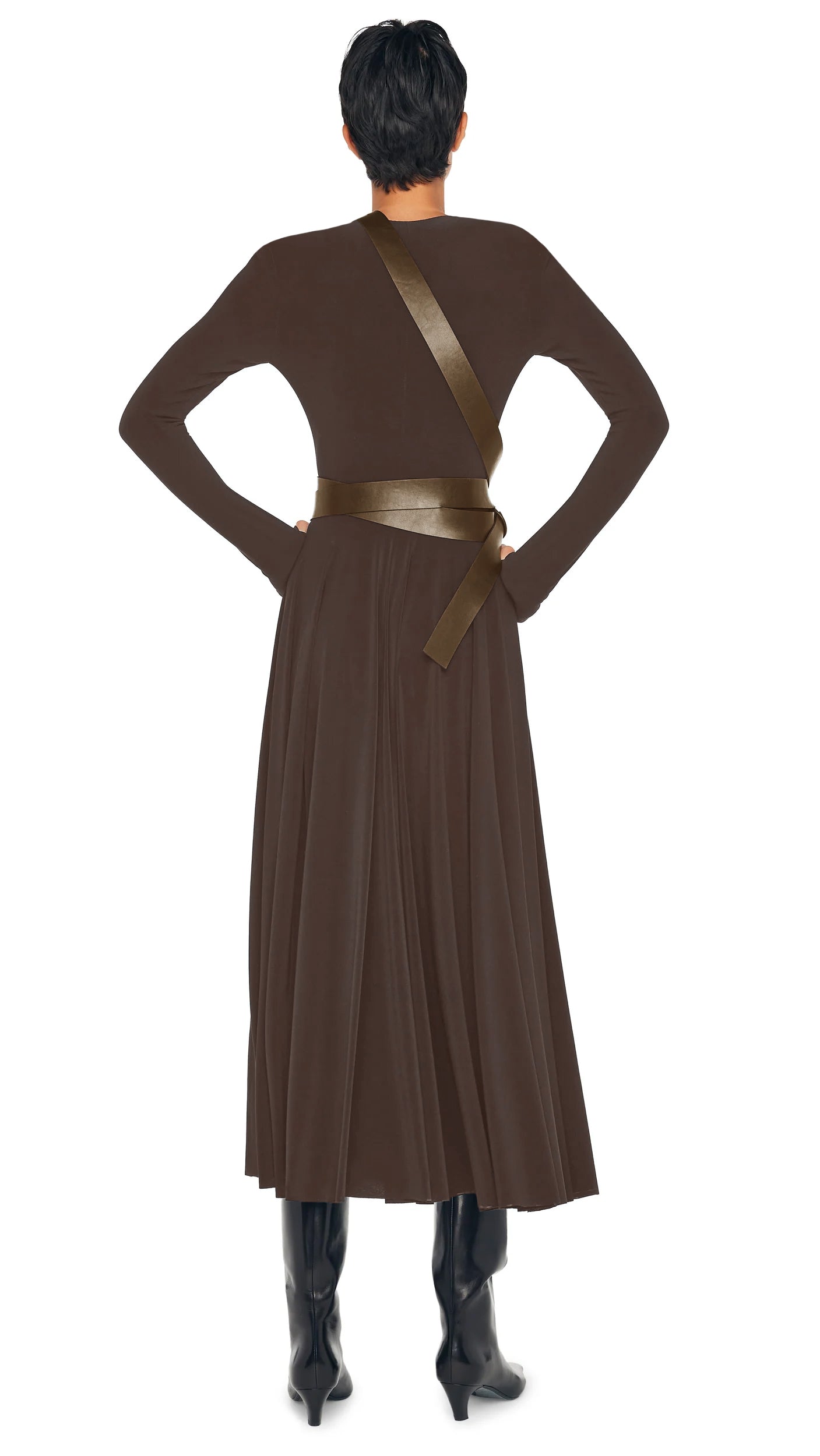 LONG SLEEVE FLARED DRESS Bark | Norma Kamali Women