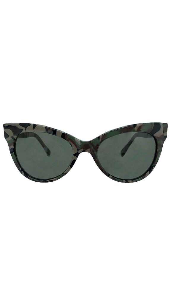 SQUARE CAT EYE SUNGLASSES Camo/Green | Norma Kamali Women