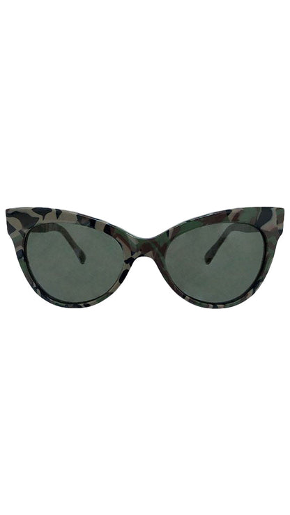 SQUARE CAT EYE SUNGLASSES Camo/Green | Norma Kamali Women