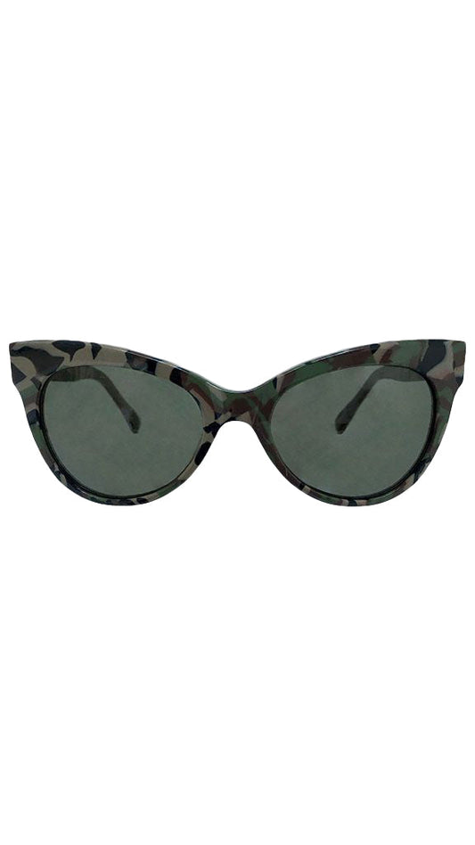 SQUARE CAT EYE SUNGLASSES Camo/Green | Norma Kamali Women