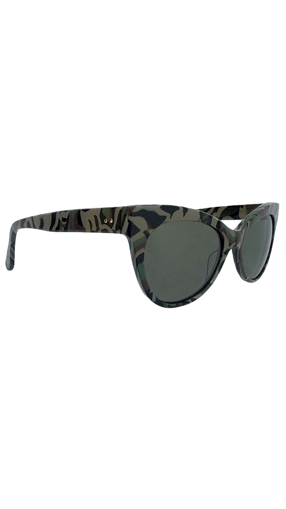 SQUARE CAT EYE SUNGLASSES Camo/Green | Norma Kamali Women
