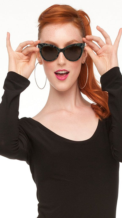 SQUARE CAT EYE SUNGLASSES Camo/Green | Norma Kamali Women