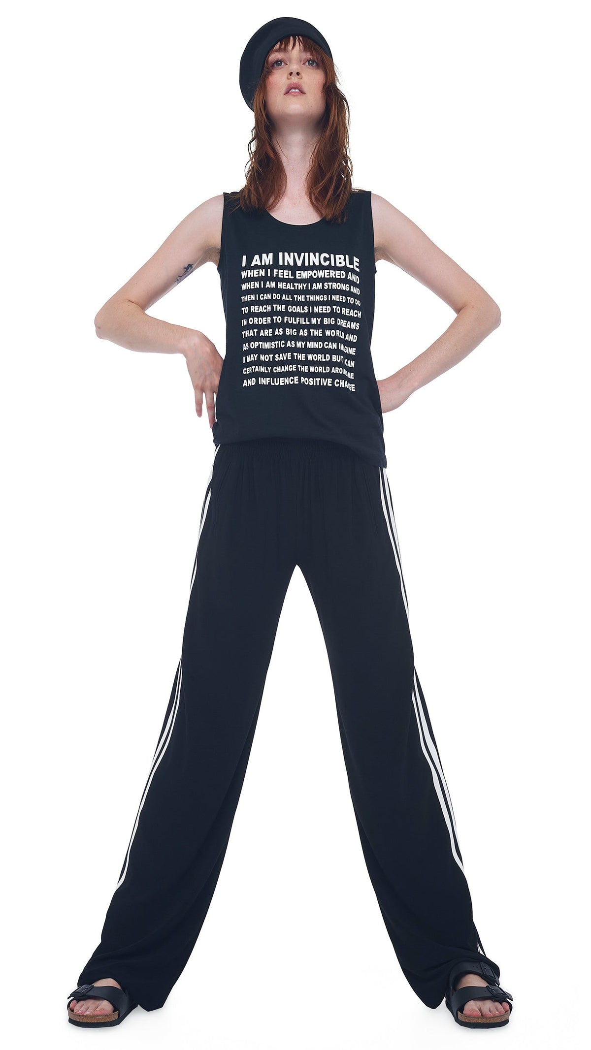 I AM INVINCIBLE TEE Black/White | Norma Kamali Women