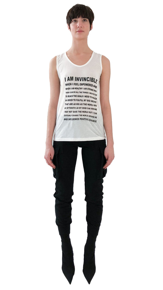 I AM INVINCIBLE TEE White/Black | Norma Kamali Women