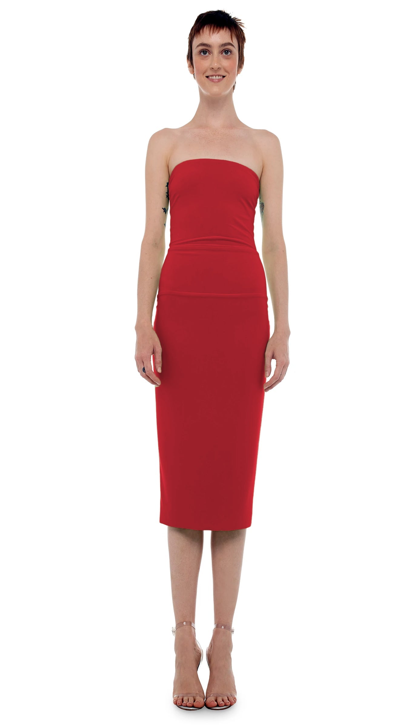 STRAPLESS DRESS TO KNEE Red | Norma Kamali Women