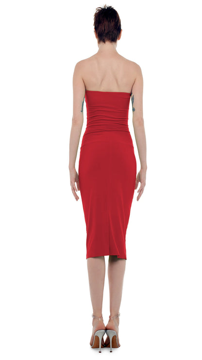 STRAPLESS DRESS TO KNEE Red | Norma Kamali Women