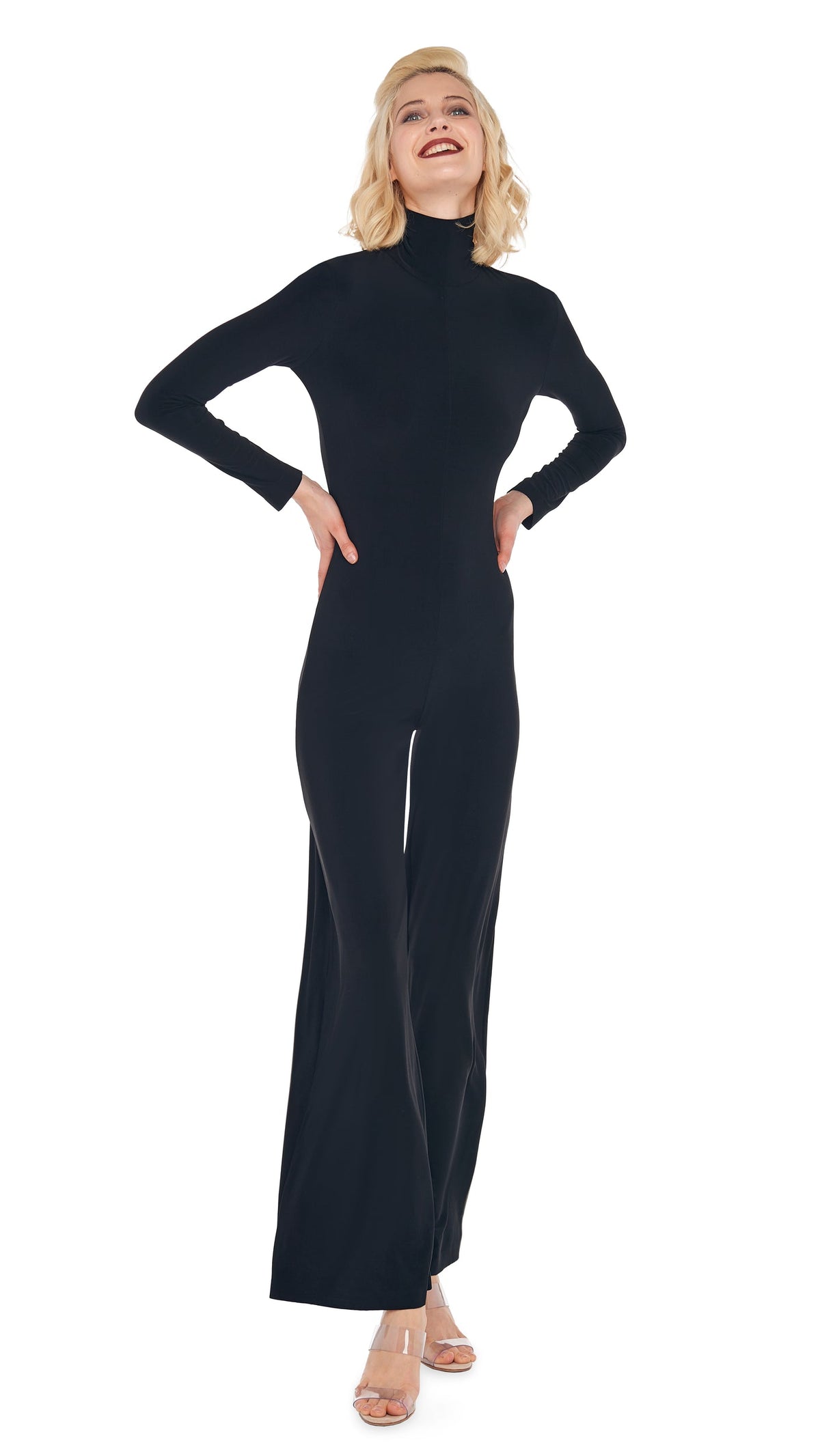 LONG SLEEVE TURTLE JUMPSUIT Black | Norma Kamali Women