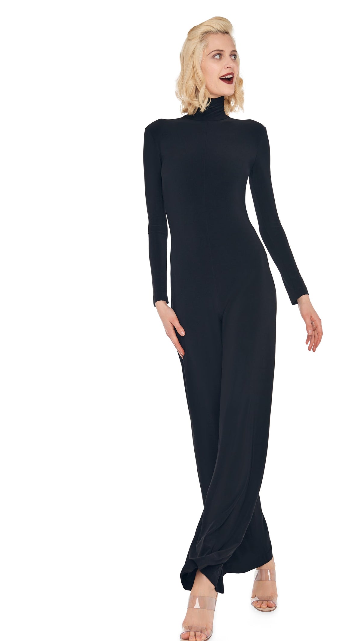 LONG SLEEVE TURTLE JUMPSUIT Black | Norma Kamali Women
