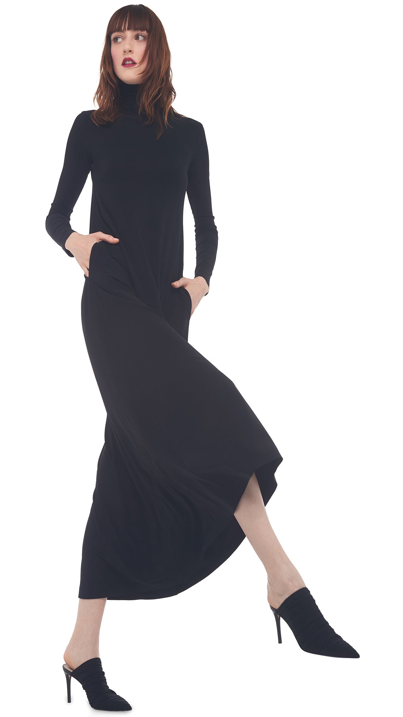 TURTLE LONG SWING DRESS Black | Norma Kamali Women