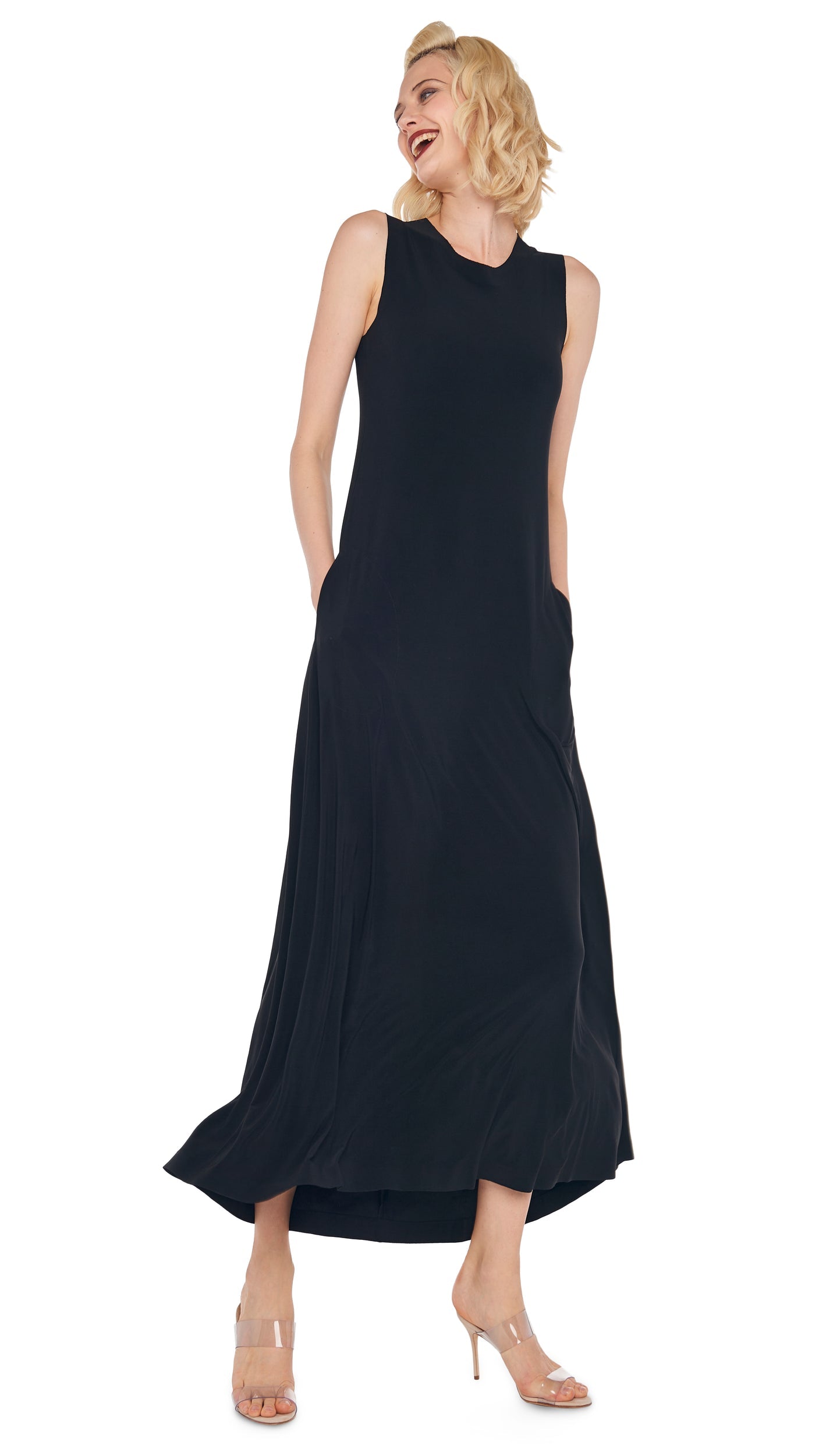 SLEEVELESS LONG SWING DRESS Black | Norma Kamali Women