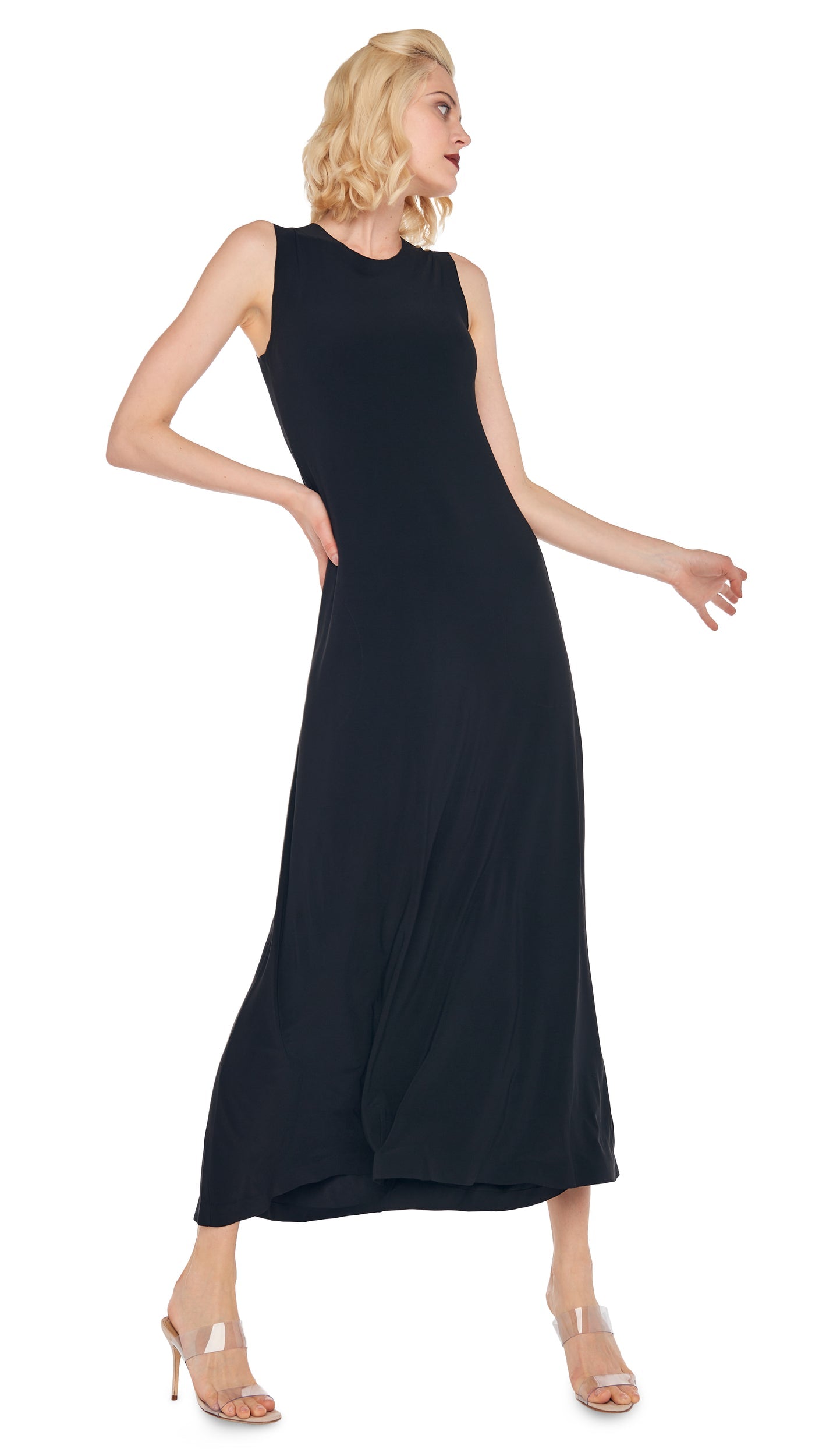SLEEVELESS LONG SWING DRESS Black | Norma Kamali Women