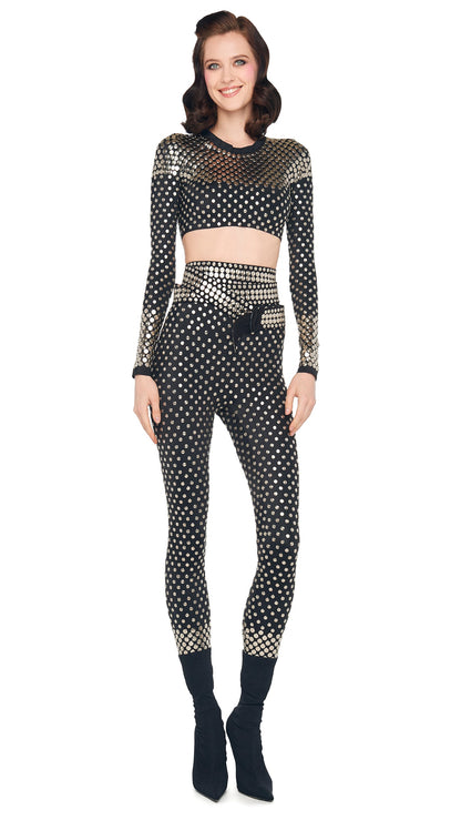 STUD CREWNECK CROPPED TOP Black | Norma Kamali Women
