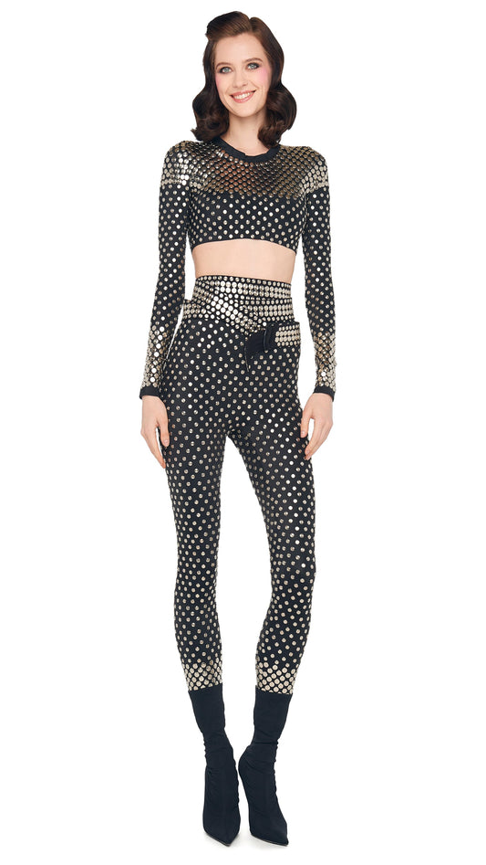 STUD CREWNECK CROPPED TOP Black | Norma Kamali Women