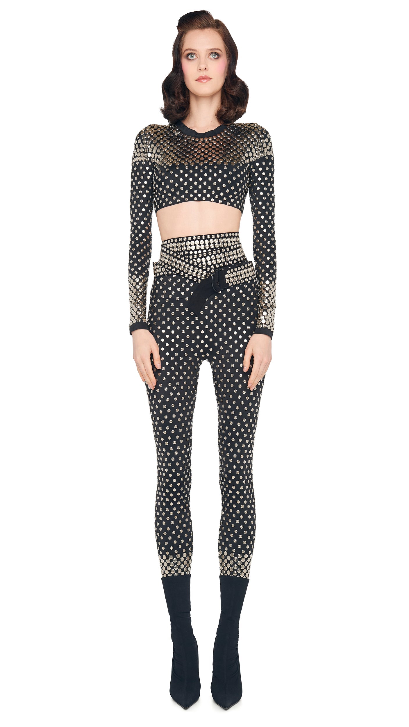 STUD CREWNECK CROPPED TOP Black | Norma Kamali Women