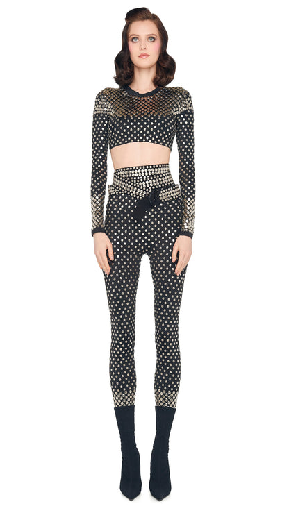 STUD CREWNECK CROPPED TOP Black | Norma Kamali Women