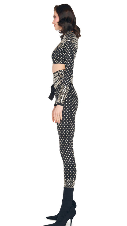STUD CREWNECK CROPPED TOP Black | Norma Kamali Women