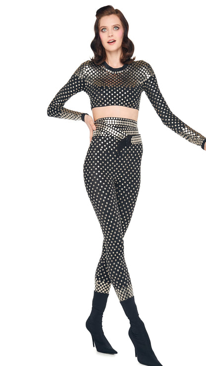 STUD CREWNECK CROPPED TOP Black | Norma Kamali Women