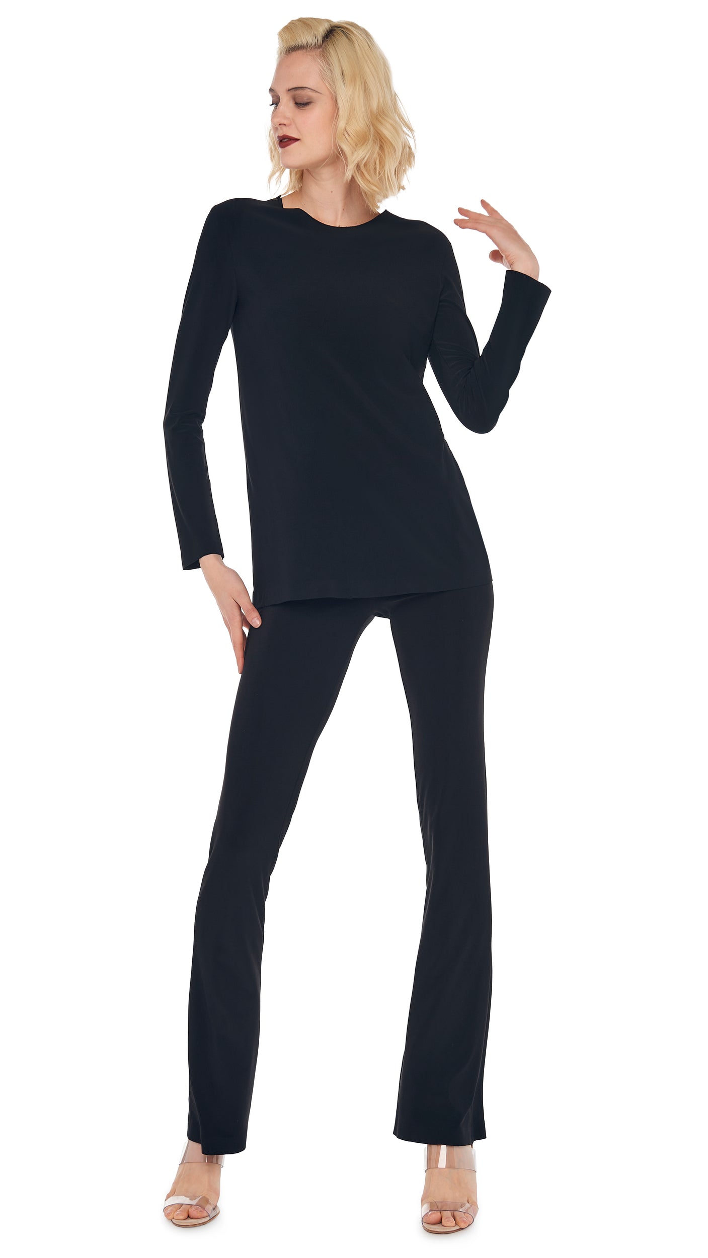 LONG SLEEVE CREW TOP Black | Norma Kamali Women