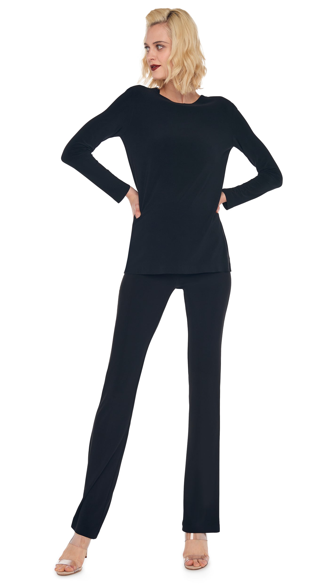 LONG SLEEVE CREW TOP Black | Norma Kamali Women